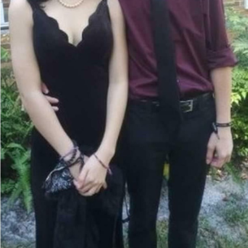 Long black velvet formal dress